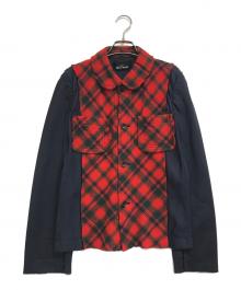 tricot COMME des GARCONS（トリココムデギャルソン）の古着「異素材切替丸襟ジャケット」｜レッド×ネイビー
