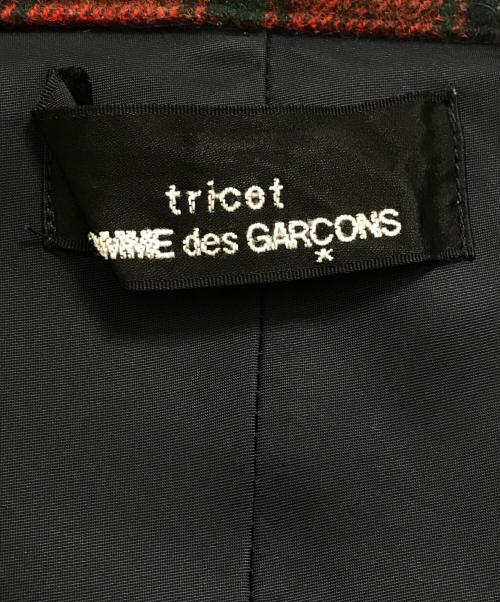 tricot COMME des GARCONS（トリココムデギャルソン）tricot COMME des GARCONS (トリココムデギャルソン) 異素材切替丸襟ジャケット レッド×ネイビー サイズ:Mの古着・服飾アイテム