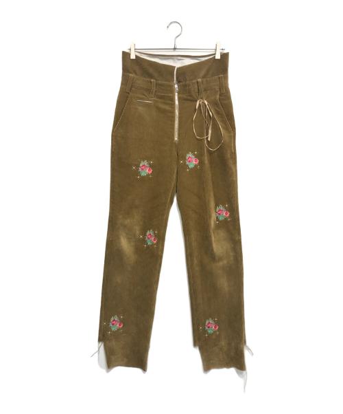 Midorikawa（ミドリカワ）Midorikawa (ミドリカワ) Corduroy Slacks CAMEL Embroidery ブラウン サイズ:Sの古着・服飾アイテム