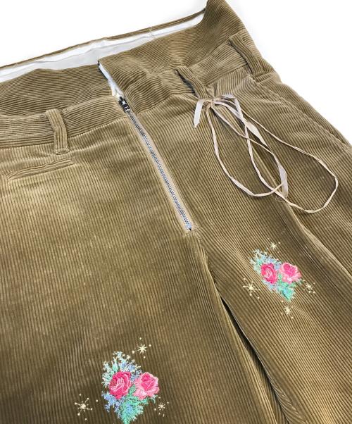 Midorikawa（ミドリカワ）Midorikawa (ミドリカワ) Corduroy Slacks CAMEL Embroidery ブラウン サイズ:Sの古着・服飾アイテム