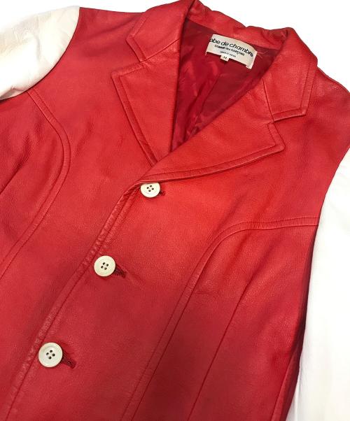 ROBE DE CHAMBRE COMME DES GARCONS（ローブドシャンブル コムデギャルソン）ROBE DE CHAMBRE COMME DES GARCONS (ローブドシャンブル コムデギャルソン) バイカラーFレザージャケット レッド×ホワイト サイズ:Mの古着・服飾アイテム