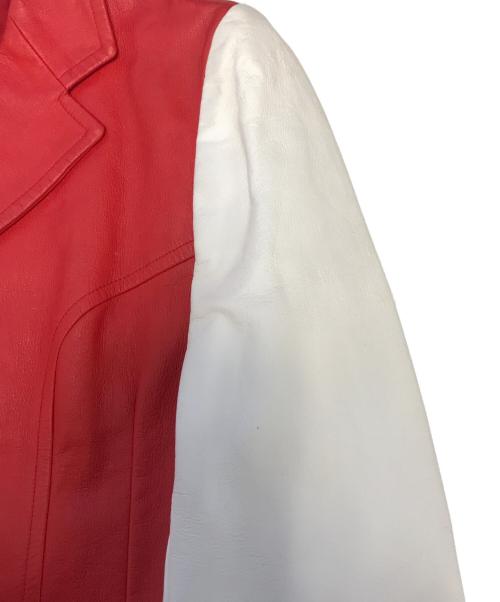 ROBE DE CHAMBRE COMME DES GARCONS（ローブドシャンブル コムデギャルソン）ROBE DE CHAMBRE COMME DES GARCONS (ローブドシャンブル コムデギャルソン) バイカラーFレザージャケット レッド×ホワイト サイズ:Mの古着・服飾アイテム