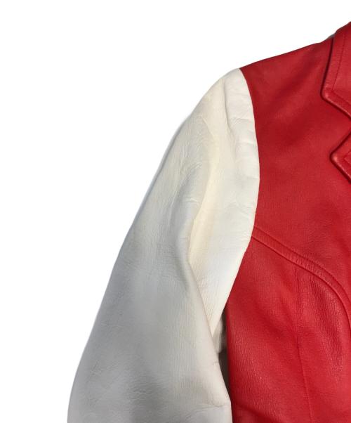 ROBE DE CHAMBRE COMME DES GARCONS（ローブドシャンブル コムデギャルソン）ROBE DE CHAMBRE COMME DES GARCONS (ローブドシャンブル コムデギャルソン) バイカラーFレザージャケット レッド×ホワイト サイズ:Mの古着・服飾アイテム