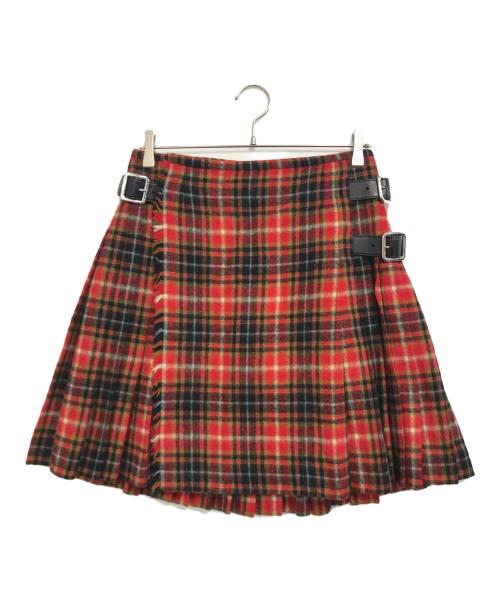 PRADA（プラダ）PRADA (プラダ) プリーツチェックミニスカート レッド サイズ:40の古着・服飾アイテム