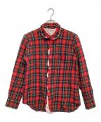 COMME des GARCONS HOMMEコムデギャルソン オム）の古着「切替縮絨チェックシャツ」｜レッド