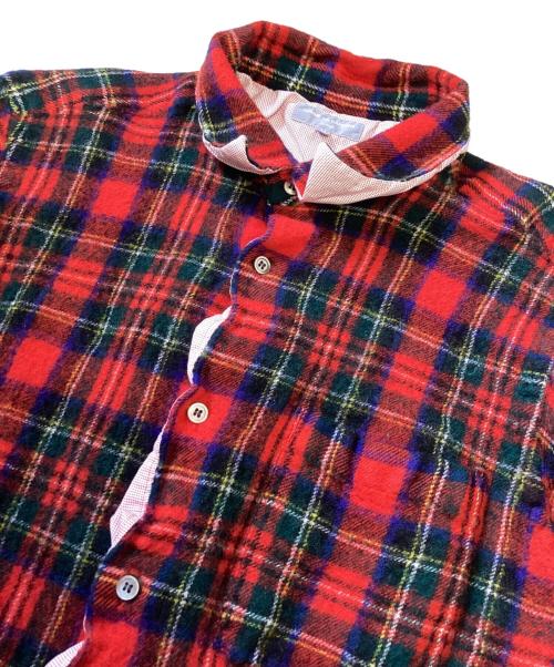 COMME des GARCONS HOMME（コムデギャルソン オム）COMME des GARCONS HOMME (コムデギャルソン オム) 切替縮絨チェックシャツ レッド サイズ:Mの古着・服飾アイテム