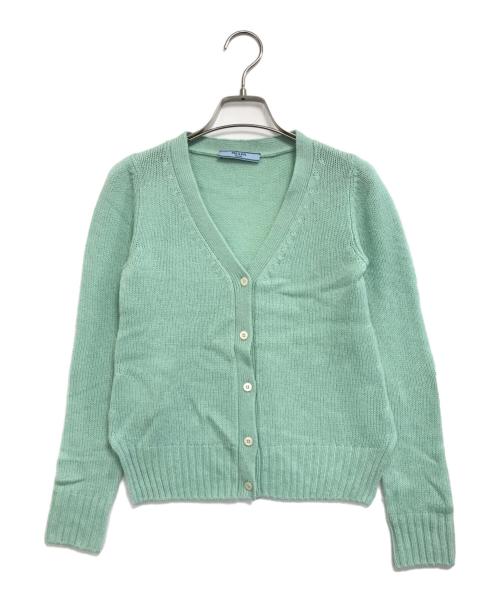 PRADA（プラダ）PRADA (プラダ) エルボーパッチカシミヤカーディガン 黄緑 サイズ:36の古着・服飾アイテム