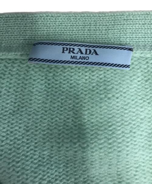 PRADA（プラダ）PRADA (プラダ) エルボーパッチカシミヤカーディガン 黄緑 サイズ:36の古着・服飾アイテム