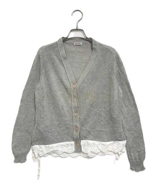 MIU MIU（ミュウミュウ）MIU MIU (ミュウミュウ) レースニットカーディガン グレー サイズ:38の古着・服飾アイテム