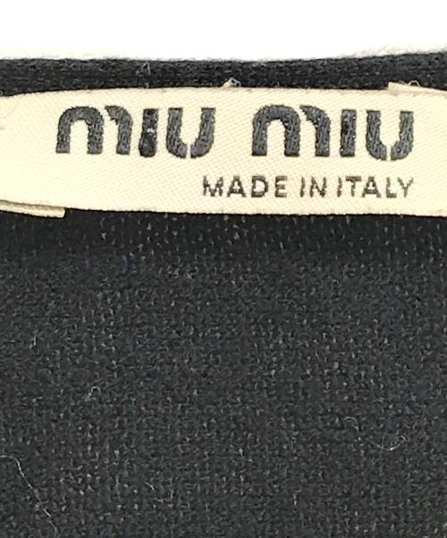 MIU MIU（ミュウミュウ）MIU MIU (ミュウミュウ) 異素材切替半袖ニット カーキ サイズ:Mの古着・服飾アイテム