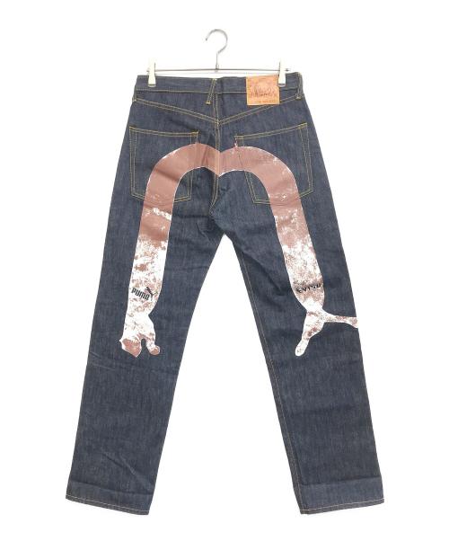 EVISU（エヴィス）EVISU (エヴィス) PUMA (プーマ) カモメプリントデニムパンツ インディゴ サイズ:W32×L34の古着・服飾アイテム
