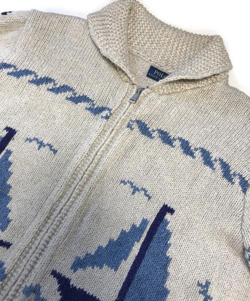 POLO RALPH LAUREN（ポロ・ラルフローレン）POLO RALPH LAUREN (ポロ・ラルフローレン) ジップアップニットカーディガン ベージュ サイズ:Lの古着・服飾アイテム