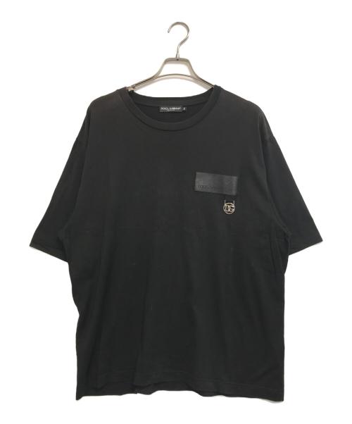 DOLCE & GABBANA（ドルチェ＆ガッバーナ）DOLCE & GABBANA (ドルチェ＆ガッバーナ) ロゴレザーパッチTシャツ ブラック サイズ:56の古着・服飾アイテム