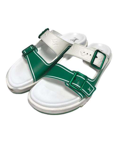 LOUIS VUITTON（ルイ ヴィトン）LOUIS VUITTON (ルイ ヴィトン) トレイナーラインミュールレザーサンダル ホワイト×グリーン サイズ:SIZE8の古着・服飾アイテム