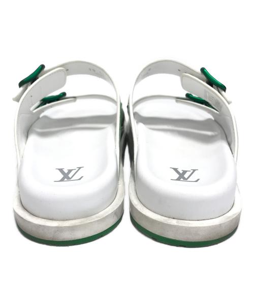 LOUIS VUITTON（ルイ ヴィトン）LOUIS VUITTON (ルイ ヴィトン) トレイナーラインミュールレザーサンダル ホワイト×グリーン サイズ:SIZE8の古着・服飾アイテム