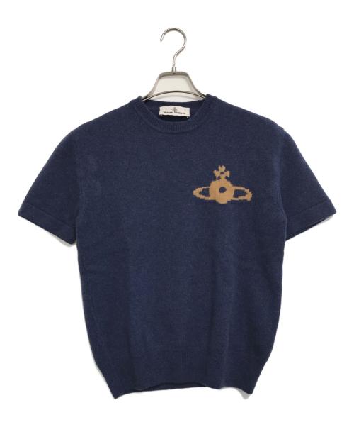 Vivienne Westwood（ヴィヴィアンウエストウッド）Vivienne Westwood (ヴィヴィアンウエストウッド) オーブプリントS/Sニット ブルー サイズ:Mの古着・服飾アイテム