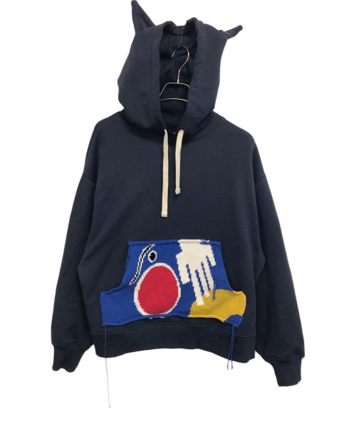 CHARLES JEFFREY LOVERBOY（チャールズ ジェフリー ラバーボーイ）CHARLES JEFFREY LOVERBOY (チャールズ ジェフリー ラバーボーイ) PATCH EARS HOODY ネイビー サイズ:Mの古着・服飾アイテム