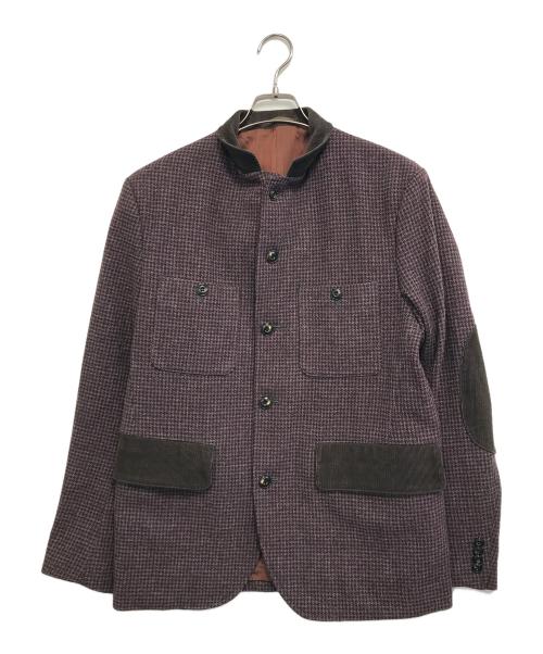COMME des GARCONS HOMME（コムデギャルソン オム）COMME des GARCONS HOMME (コムデギャルソン オム) 千鳥ウールテーラードジャケット ボルドー×グレー サイズ:Sの古着・服飾アイテム