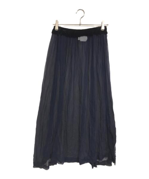 ROBE DE CHAMBRE COMME DES GARCONS（ローブドシャンブル コムデギャルソン）ROBE DE CHAMBRE COMME DES GARCONS (ローブドシャンブル コムデギャルソン) ベルベット使いレーヨンシフォンスカート ネイビー サイズ:表記なしの古着・服飾アイテム