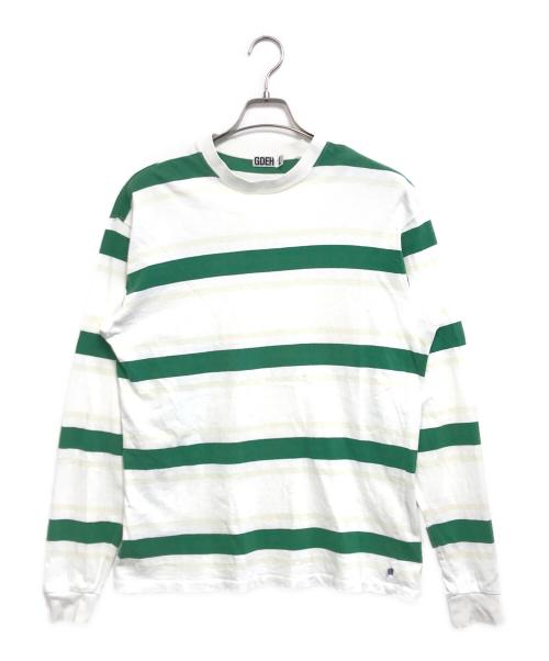 GOOD ENOUGH（グッドイナフ）GOOD ENOUGH (グッドイナフ) ボーダーカットソー ホワイト×グリーン サイズ:Lの古着・服飾アイテム