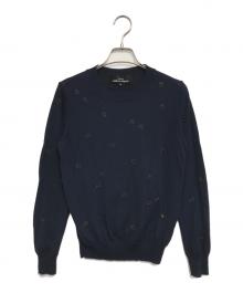 tricot COMME des GARCONS（トリココムデギャルソン）の古着「フラワー刺繍ニット」｜ネイビー