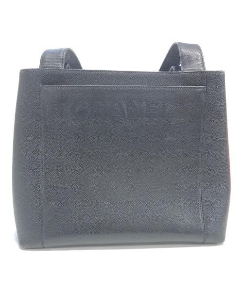 CHANEL（シャネル）CHANEL (シャネル) キャビアスキンロゴトートバッグ ブラックの古着・服飾アイテム