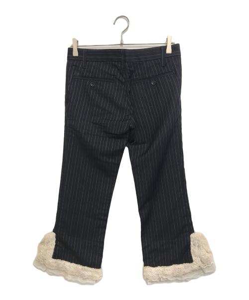 JUNYA WATANABE MAN PINK（ジュンヤワタナベマン ピンク）JUNYA WATANABE MAN PINK (ジュンヤワタナベマン ピンク) ストライプフレアパンツ ネイビー サイズ:Ｓ 未使用品の古着・服飾アイテム