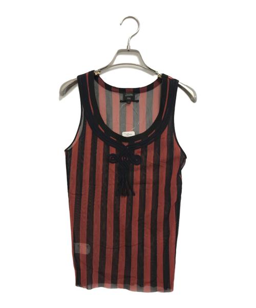 Jean Paul Gaultier homme（ジャンポールゴルチェオム）Jean Paul Gaultier homme (ジャンポールゴルチェオム) パワーネットストライプタンクトップ レッド サイズ:SIZE 48の古着・服飾アイテム