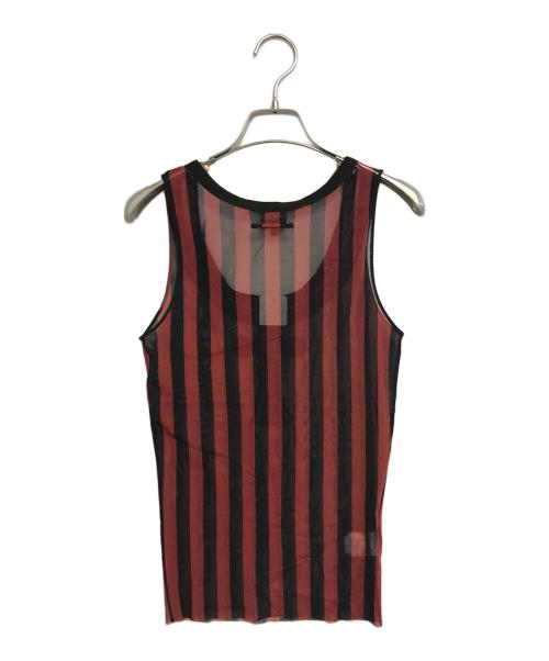 Jean Paul Gaultier homme（ジャンポールゴルチェオム）Jean Paul Gaultier homme (ジャンポールゴルチェオム) パワーネットストライプタンクトップ レッド サイズ:SIZE 48の古着・服飾アイテム