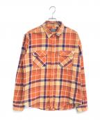 Hysteric Glamourヒステリックグラマー）の古着「SUPER FUZZ刺繍チェックシャツ」｜オレンジ