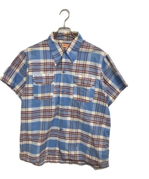 NEWYORKER（ニューヨーカー）NEWYORKER (ニューヨーカー) 半袖シャツ ブルー×ブラウン サイズ:Ｌの古着・服飾アイテム