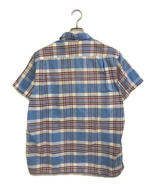 NEWYORKER（ニューヨーカー）NEWYORKER (ニューヨーカー) 半袖シャツ ブルー×ブラウン サイズ:Ｌの古着・服飾アイテム