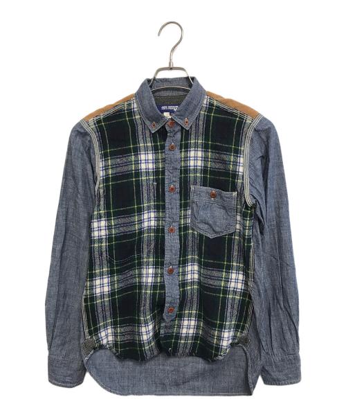 COMME des GARCONS JUNYA WATANABE MAN（コム デ ギャルソン ジュンヤ ワタナベ マン）COMME des GARCONS JUNYA WATANABE MAN (コム デ ギャルソン ジュンヤ ワタナベ マン) 異素材切替シャツ グリーン×ブルー サイズ:XSの古着・服飾アイテム