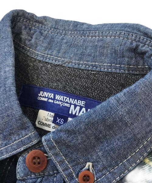 COMME des GARCONS JUNYA WATANABE MAN（コム デ ギャルソン ジュンヤ ワタナベ マン）COMME des GARCONS JUNYA WATANABE MAN (コム デ ギャルソン ジュンヤ ワタナベ マン) 異素材切替シャツ グリーン×ブルー サイズ:XSの古着・服飾アイテム