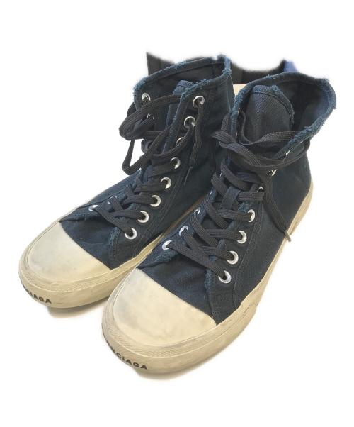 BALENCIAGA（バレンシアガ）BALENCIAGA (バレンシアガ) 加工ハイカットスニーカー ネイビー サイズ:27cmの古着・服飾アイテム
