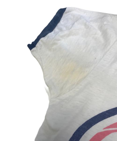 VINTAGE（）VINTAGE (ヴィンテージ) 染み込みプリントリンガーTシャツ ホワイト×ブルー サイズ:表記なしの古着・服飾アイテム