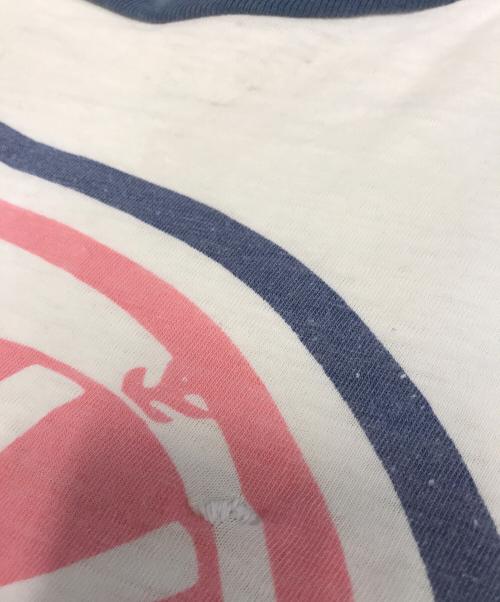 VINTAGE（）VINTAGE (ヴィンテージ) 染み込みプリントリンガーTシャツ ホワイト×ブルー サイズ:表記なしの古着・服飾アイテム