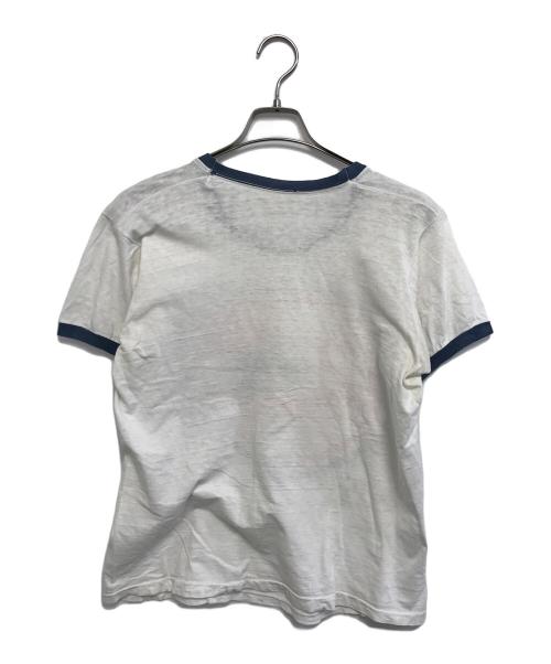 VINTAGE（）VINTAGE (ヴィンテージ) 染み込みプリントリンガーTシャツ ホワイト×ブルー サイズ:表記なしの古着・服飾アイテム