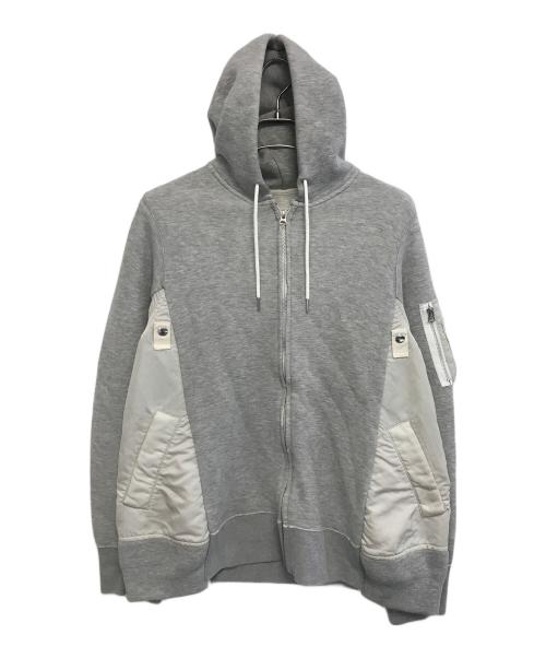 sacai（サカイ）sacai (サカイ) Nylon Twill Hoodie Sponge Sweat グレー サイズ:SIZE3の古着・服飾アイテム