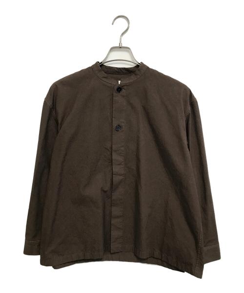 JIL SANDER+（ジルサンダープラス）JIL SANDER+ (ジルサンダープラス) バンドカラーシャツ ブラウン サイズ:32の古着・服飾アイテム