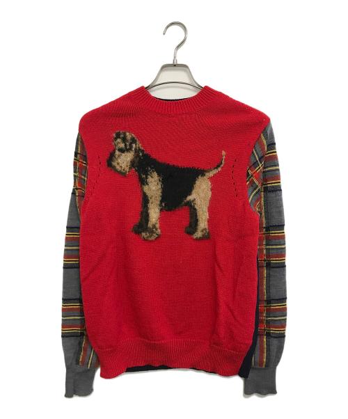 TAO COMME des GARCONS（タオ コムデギャルソン）TAO COMME des GARCONS (タオ コムデギャルソン) 犬柄×チェック柄ニットセーター マルチカラー サイズ:Ｍの古着・服飾アイテム