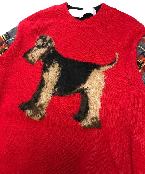 TAO COMME des GARCONS（タオ コムデギャルソン）TAO COMME des GARCONS (タオ コムデギャルソン) 犬柄×チェック柄ニットセーター マルチカラー サイズ:Ｍの古着・服飾アイテム