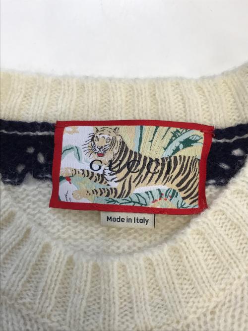 GUCCI（グッチ）GUCCI (グッチ) TIGER EMBROIDERY KNIT ネイビー×ホワイト サイズ:XSの古着・服飾アイテム