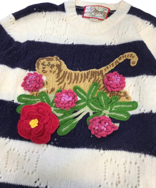 GUCCI（グッチ）GUCCI (グッチ) TIGER EMBROIDERY KNIT ネイビー×ホワイト サイズ:XSの古着・服飾アイテム
