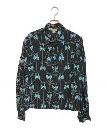 Emilio Pucci（エミリオ プッチ）の古着「シルクボウタイシャツブラウス」｜ブラック×ブルー
