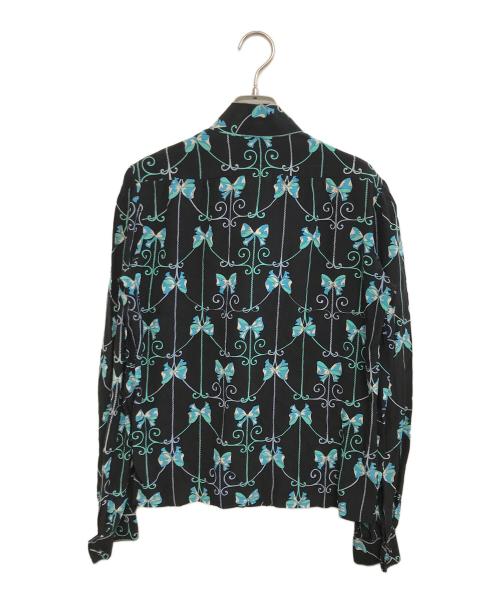 Emilio Pucci（エミリオ プッチ）Emilio Pucci (エミリオ プッチ) シルクボウタイシャツブラウス ブラック×ブルー サイズ:表記なしの古着・服飾アイテム