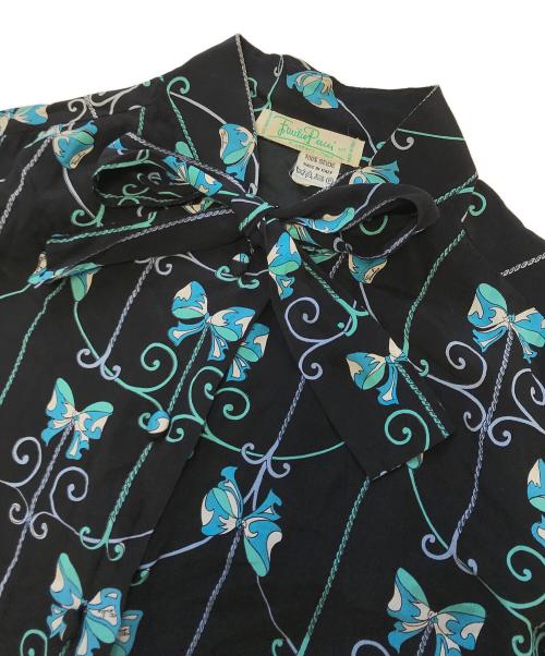 Emilio Pucci（エミリオ プッチ）Emilio Pucci (エミリオ プッチ) シルクボウタイシャツブラウス ブラック×ブルー サイズ:表記なしの古着・服飾アイテム
