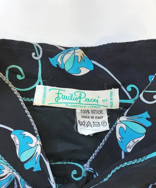 Emilio Pucci（エミリオ プッチ）Emilio Pucci (エミリオ プッチ) シルクボウタイシャツブラウス ブラック×ブルー サイズ:表記なしの古着・服飾アイテム