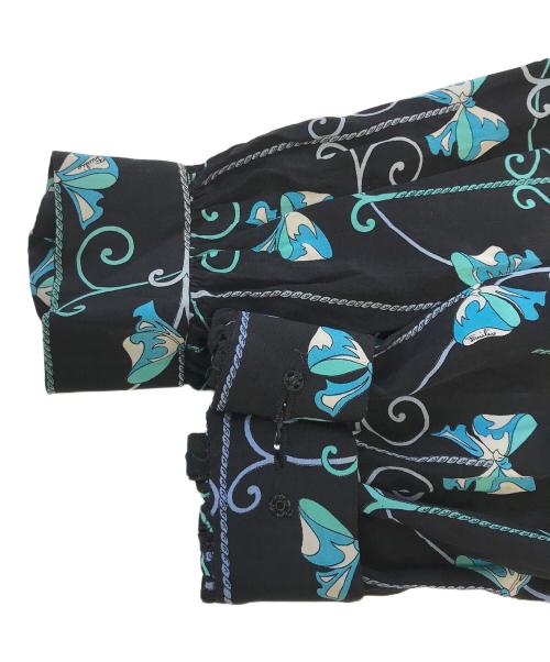 Emilio Pucci（エミリオ プッチ）Emilio Pucci (エミリオ プッチ) シルクボウタイシャツブラウス ブラック×ブルー サイズ:表記なしの古着・服飾アイテム