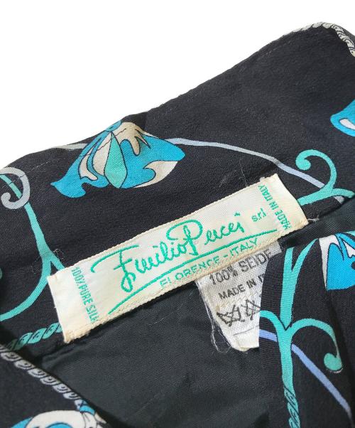 Emilio Pucci（エミリオ プッチ）Emilio Pucci (エミリオ プッチ) シルクボウタイシャツブラウス ブラック×ブルー サイズ:表記なしの古着・服飾アイテム